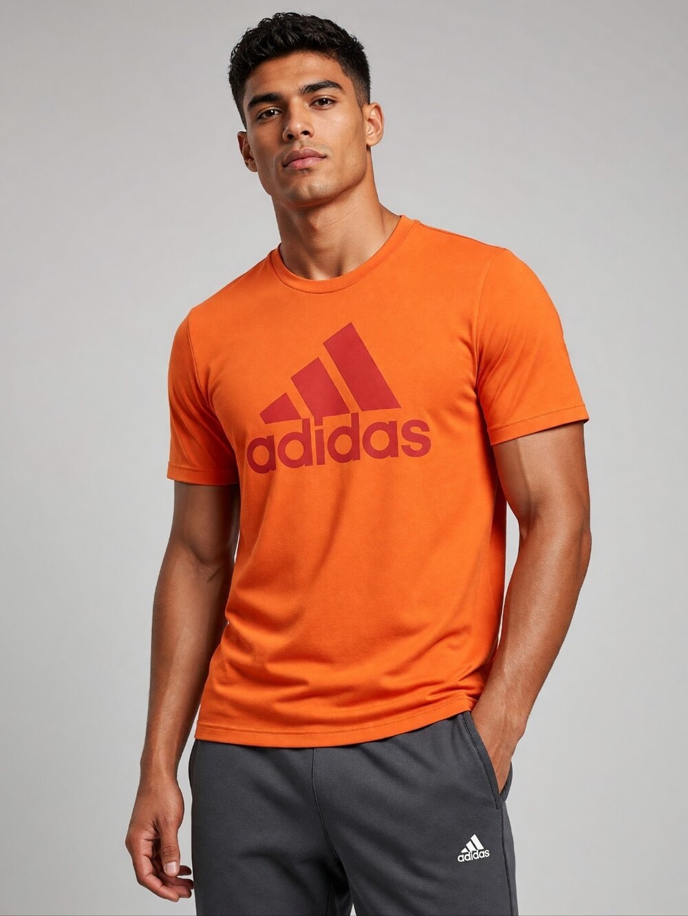 Men’s Adidas Go-To Performance Tee Orange Graphic Logo Shirt Size Medium